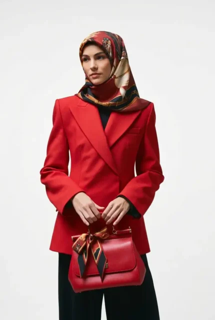 Atlar Desen / Kırmızı Eşarp