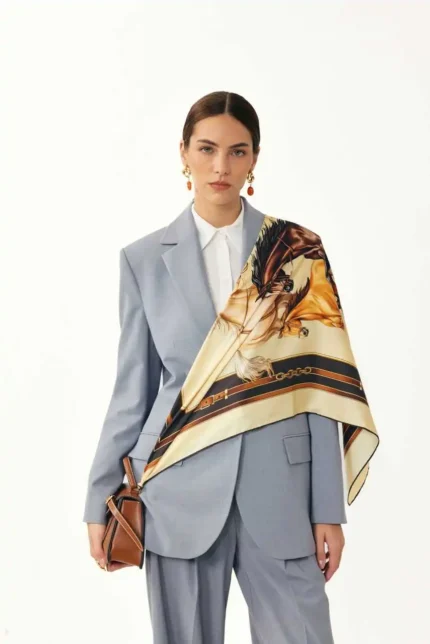 Atlar Desen / Krem Eşarp