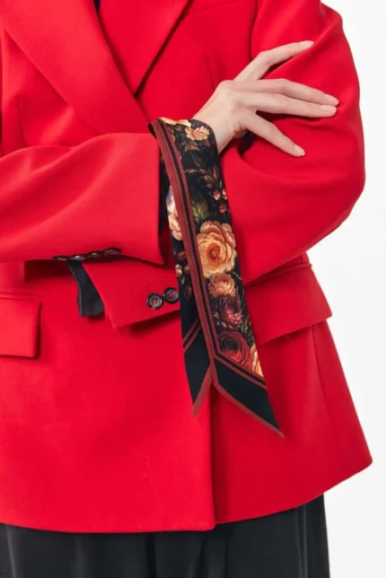 Büyük Çiçek Desen / Siyah Fular