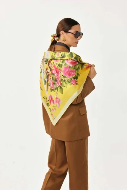 Kuşlar Desen / Sarı Eşarp