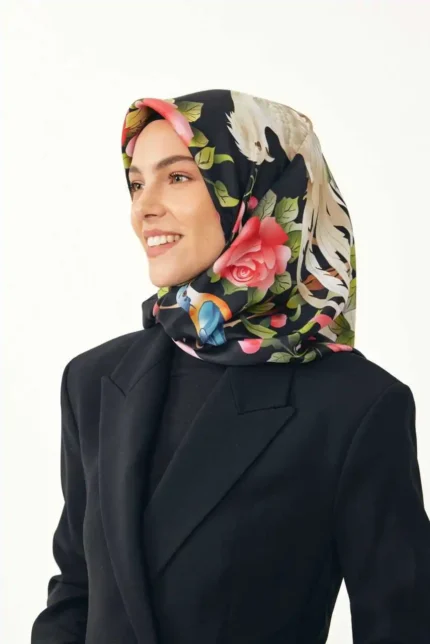 Kuşlar Desen / Siyah Eşarp