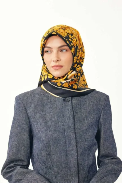 Tavuskuşu Desen / Sarı Eşarp