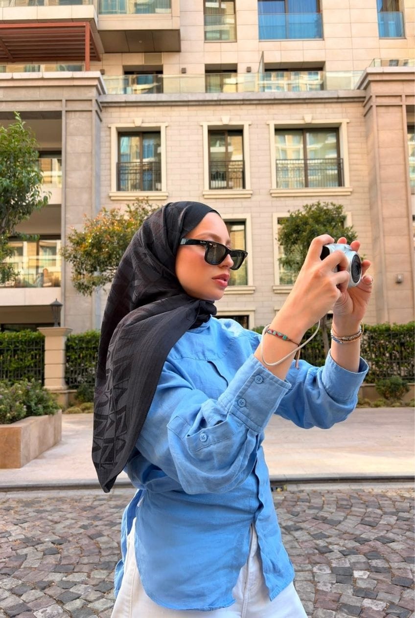 Adsız tasarım (22) Naia Pamuk Şal/V Desen Siyah - Görsel 1
