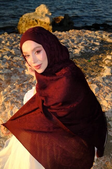 Naia Pamuk Şal/Halka Desen Bordo