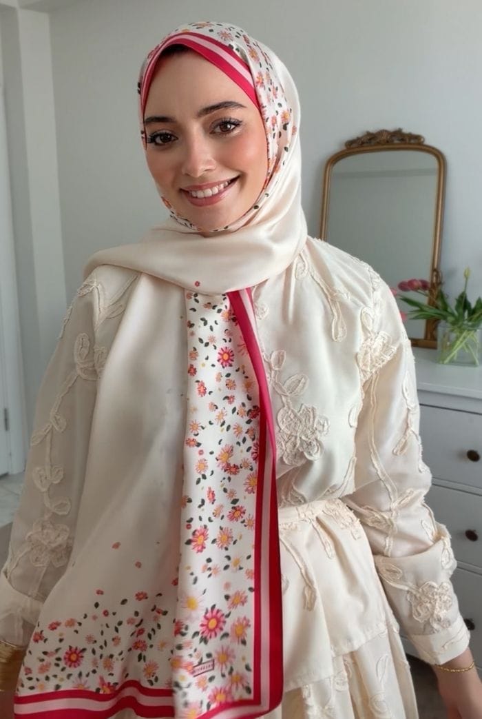 Papatya Desen %100 Twill İpek Şal